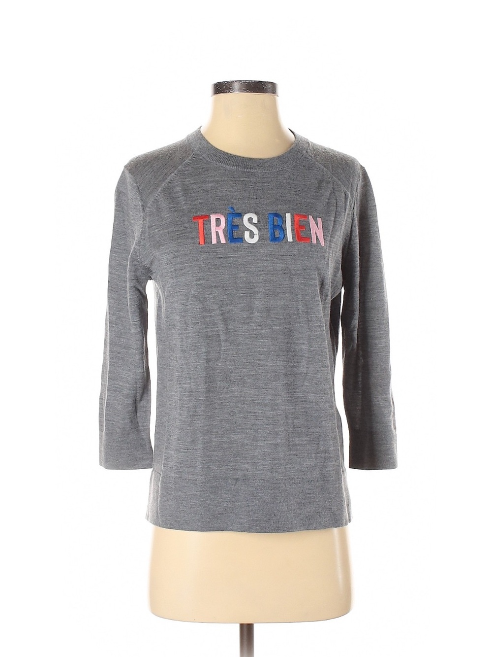 Banana Republic Extra Fine Merino Wool Embroidered "Très Bien" Sweater.